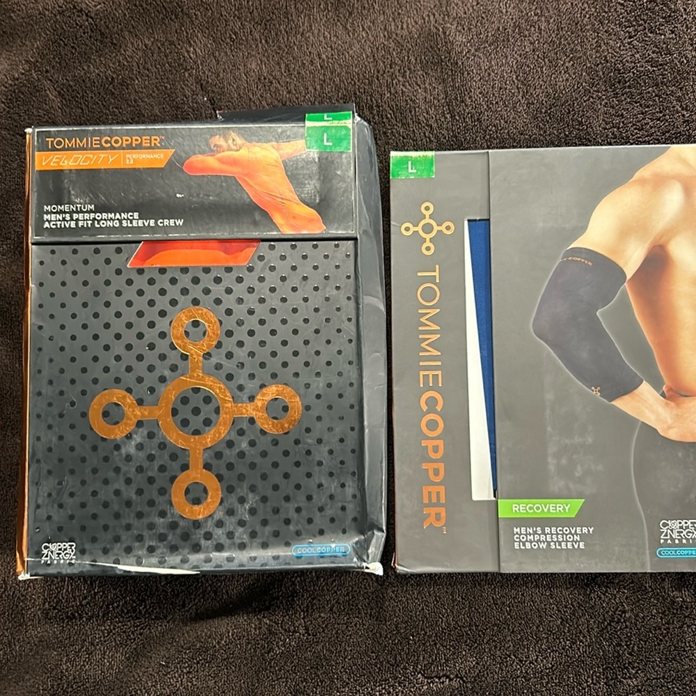 New Tommie copper size L orange long sleeve crew & new size L blue elbow sleeve